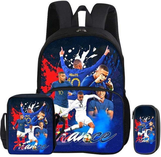 Fancy Style Studio M-Mbappe 3-teiliges Schulset mit Rucksack und Federmäppchen in Blau - Bild 1
