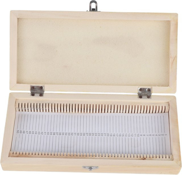 VBESTLIFE Mikroskop-Objektträger-Box aus Holz für 50 Stück, beige, Aufbewahrungsbox für biologische Glaspräparate - Bild 1
