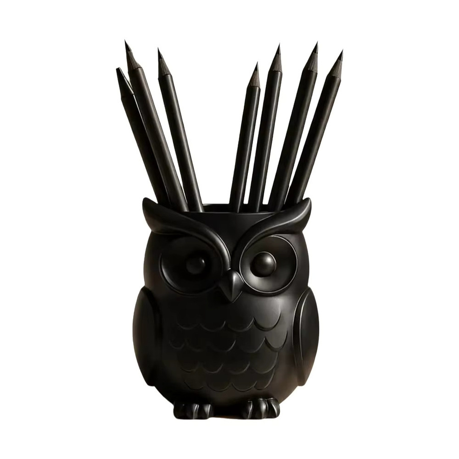 Niedlicher Eulen-Stifthalter und Make-up-Pinsel-Organizer aus Kunststoff in Schwarz - Bild 4