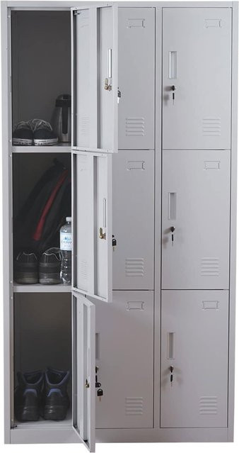 MCW Schließfach Preston T829 Schließfachschrank aus Metall mit 9 Fächern in Grau, H: 180 cm, B: 90 cm, T: 50 cm - Bild 1
