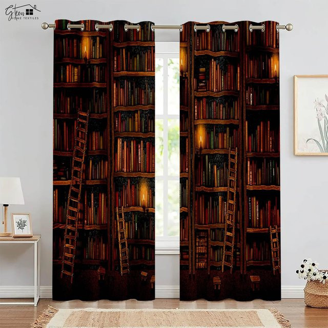 Yiran Furniture Retro Bücherregal Vorhänge im 2-teiligen Set, Braun, B: 100 cm, H: 220 cm - Bild 1