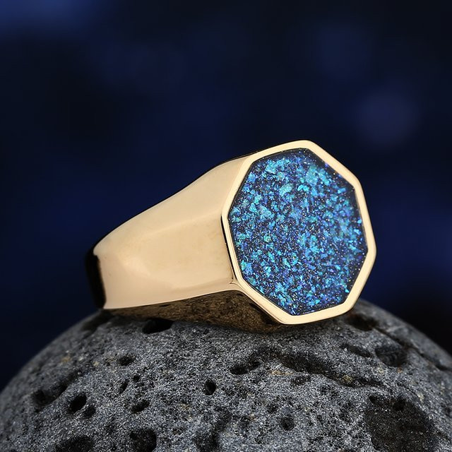 Ring abdo, 316l Edelstahl, geometrisch, blau, Gold - Bild 1