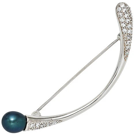 Colfem Brosche 925 Silber, Zirkonia, Perle - Bild 1