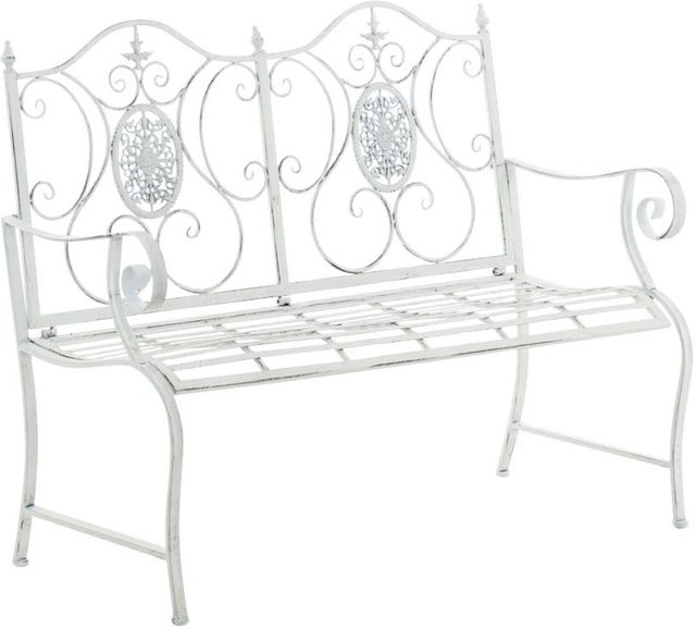 TPFGarden Bank Puncho im Art Nouveau Design aus Metall, Farbe: Antik Weiß, B/T/H: 116 x 53 x 40 cm - Bild 1