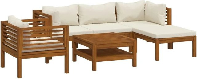vidaXL 6-tlg Garten-Lounge-Set Modell 7 aus massivem Akazienholz mit cremeweißen Polsterkissen in L-Form - Bild 1