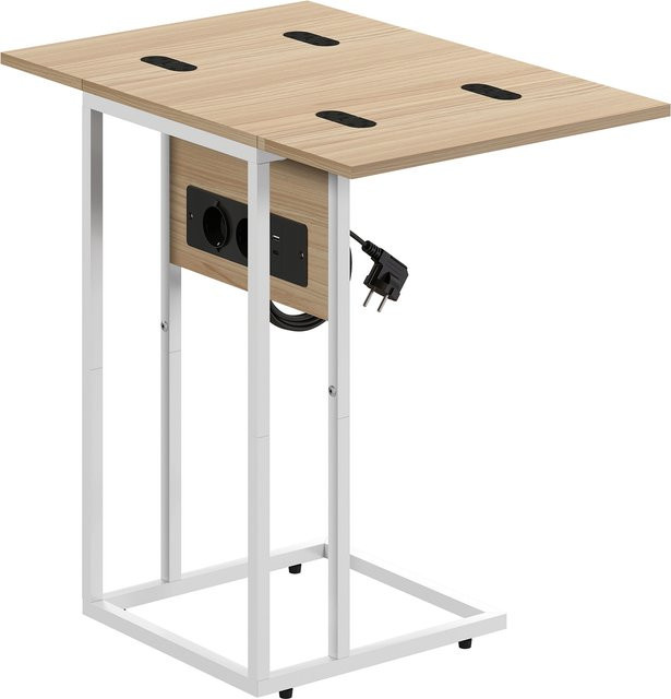 HOMCOM Beistelltisch C-förmig in Holzfarben mit Steckdosenleiste, klappbarer Couchtisch mit Metallbeinen für Wohnzimmer und Schlafzimmer, B/T/H: 39 x 29 x 57 cm - Bild 1