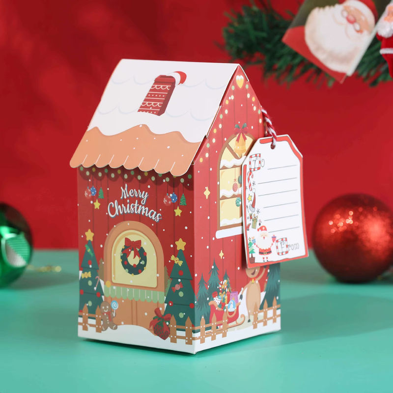 50 Stück Weihnachts Geschenkboxen aus Papier mit Schneemann und Lebkuchenhaus Motiv in Grün und Mehrfarbig - Bild 4