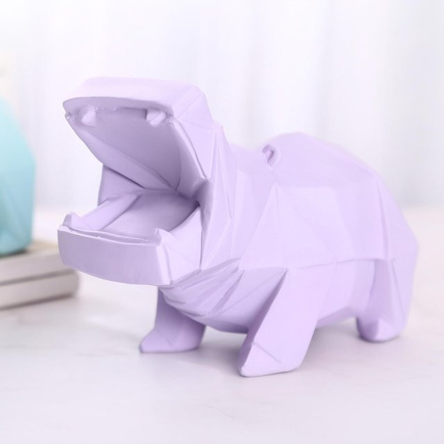 Yiran Furniture Nilpferd Sparschwein aus Harz als dekoratives Tier-Ornament für Kinder in Schwarz, Weiß oder Lila - Bild 1