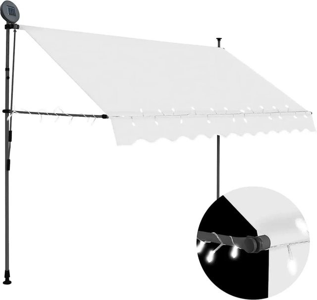 vidaXL Einziehbare Markise Handbetrieben mit LED in Creme, Breite: 300 cm, Ausladung: 120 cm - Bild 1