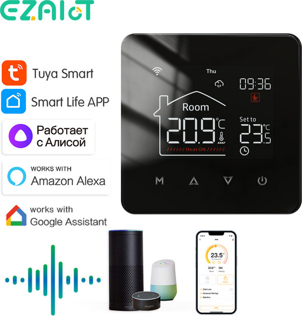 Tuya Intelligenter WLAN Fußbodenheizungsthermostat für elektrische Heizungen, Wasser- und Gas-Boiler, Weiß, kompatibel mit Google Home und Alexa - Bild 1