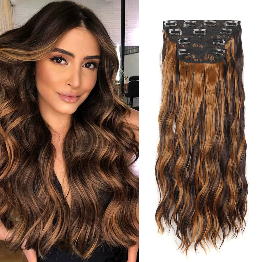 Jeedou Clip-in-Haarverlängerungen, 4 Stück, lockige Strand-Wellen, Damen - Bild 4