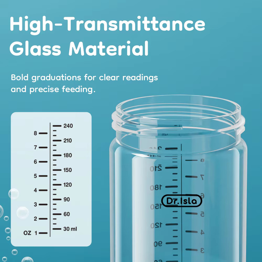 MAMIJOY Baby-Glasflasche mit Anti-Kolik-Ventil, breitgewinkelt und brustförmig, transparent/blau, 90 ml - Bild 2
