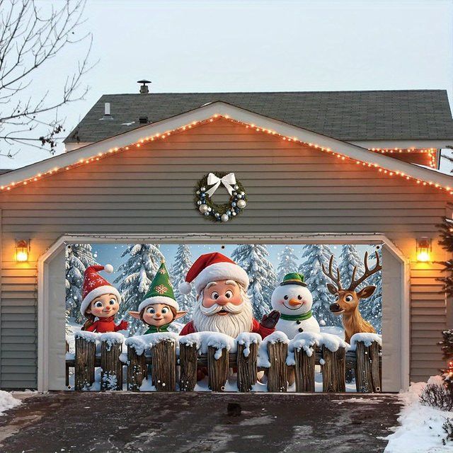 VIKAMA Weihnachtsmann Banner mit Schneemann, Rentier und Elfen als festliche Dekoration für deine Familienfeier, Multicolor - Bild 1