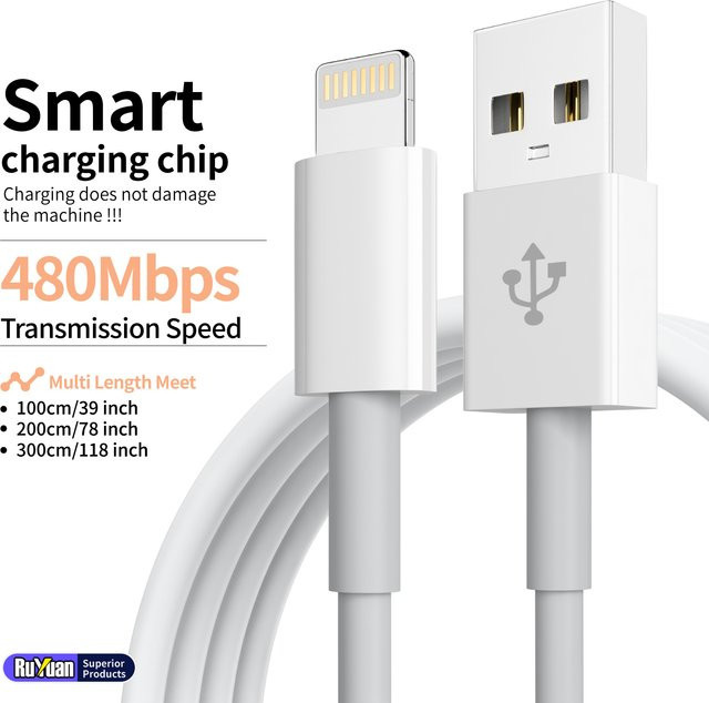 LAIHONEN MFi-zertifiziertes Lightning auf USB-A Ladekabel für iOS in Weiß - Bild 1
