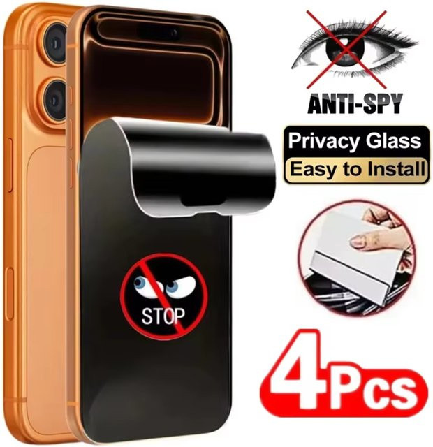 4er-Set Amour Brave Anti-Spionage Hydrogel-Schutzfolien für iPhone 17 16 15 14 13 12 Pro Max Plus 16e 17e Air Blickschutz Vollbildschirm-Schutzfolie transparent - Bild 1
