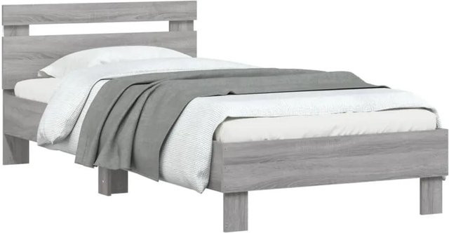 vidaXL Bettgestell mit Kopfteil in Grau Sonoma mit LED-Leuchten und USB-Ladeport, B/T/H: 90 x 200 x 103 cm - Bild 1