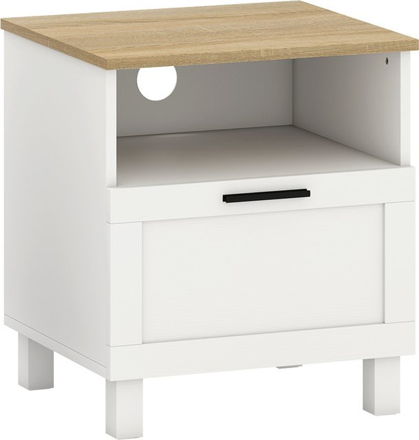 HOMCOM Nachttisch für dein Schlafzimmer mit Schublade und offenem Ablagefach, moderner platzsparender Beistelltisch mit Kiefernholz-Beinen, Weiß, B/T/H: 45 x 38 x 50 cm - Bild 1