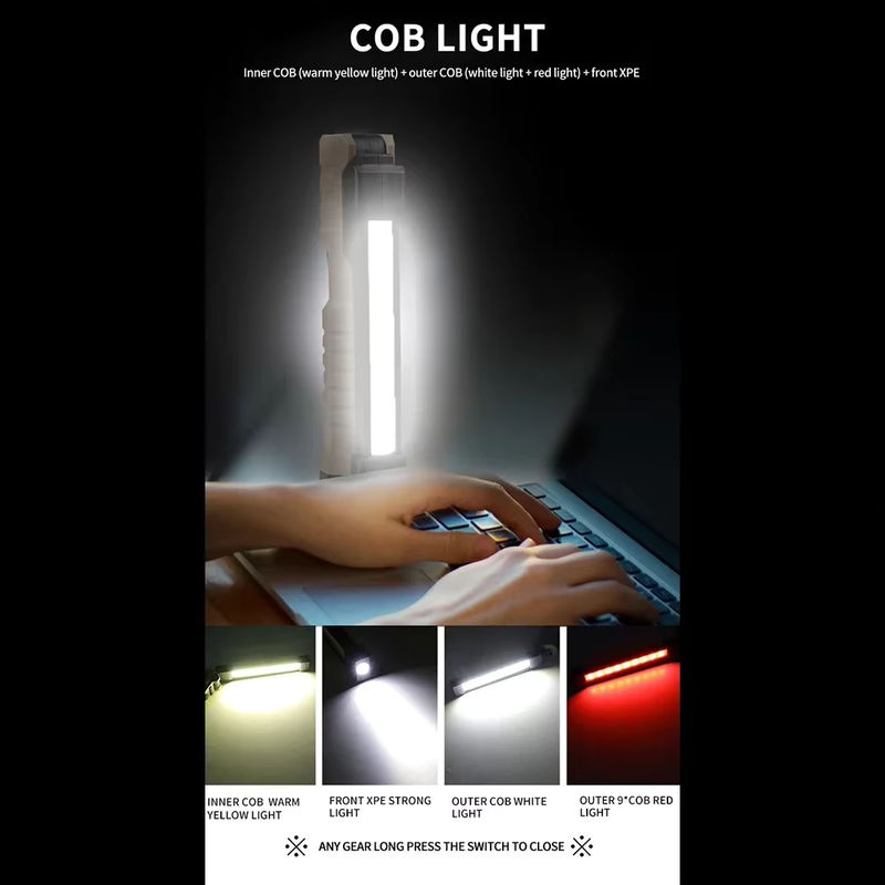 XIWANGFIRE Faltbare COB-LED-Arbeitsleuchte mit Hängehaken und Magnet, USB-wiederaufladbar, Schwarz - Bild 3