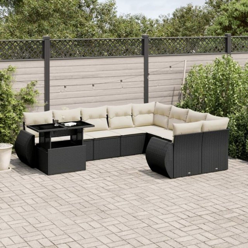 10-tlg. Garten-Sofagarnitur aus Poly-Rattan mit Kissen in Schwarz von vidaxl - Bild 1
