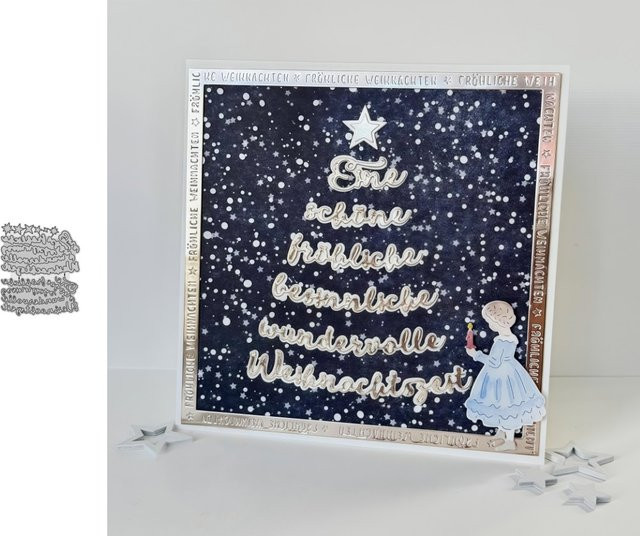 Metall Stanzform Weihnachten Schatten Text für DIY Scrapbooking und Karten Basteln in Silber - Bild 1