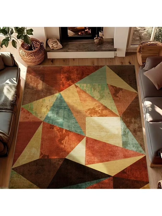 VIKAMA Vintage Teppich mit geometrischem Dreieck-Design in Terrakotta und Türkis, rutschfest und waschbar - Bild 5