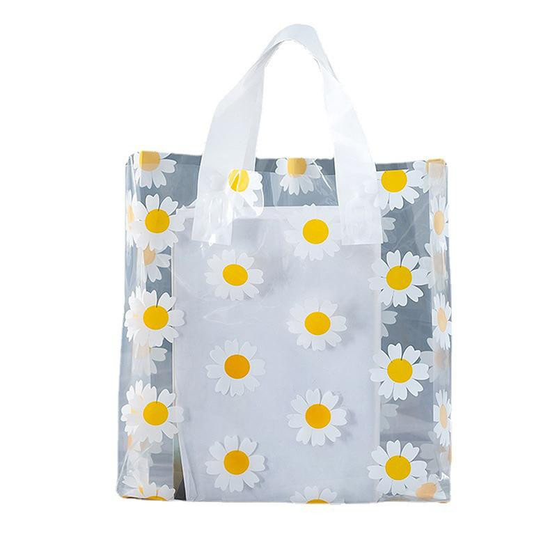 Set aus 5 transparenten Daisy Geschenktüten aus Kunststoff, wasserdichte Tragetaschen für Geburtstag, Hochzeit oder Party - Bild 3