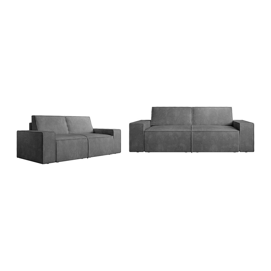 Couchgarnitur Amelia Vente-unique in Anthrazitgrau mit 3-Sitzer und 2-Sitzer aus Cord, Breite: 230 cm, Breite: 210 cm - Bild 2