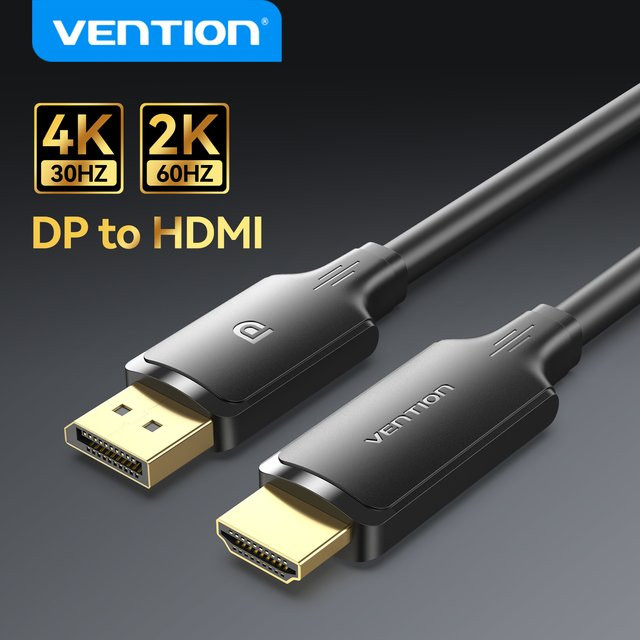 Vention DisplayPort zu HDMI Kabel 4K UHD Konverter in Schwarz für PC Laptop Monitor und Projektor - Bild 1