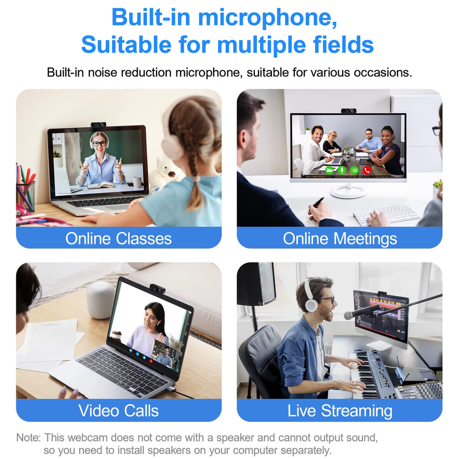 Kebidumei Full HD 1080P Webkamera mit Mikrofon und Autofokus in Schwarz für Live-Streaming, Videoanrufe und Konferenzen via USB-A - Bild 2