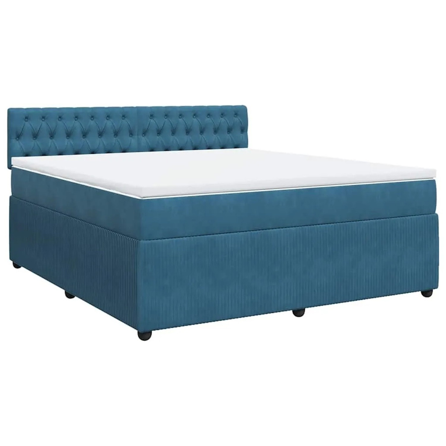 vidaXL Boxspringbett mit Matratze in Blau und Weiß aus Samt, Hybrid-Design mit Taschenfederkern, B/T: 180 x 200 cm - Bild 2
