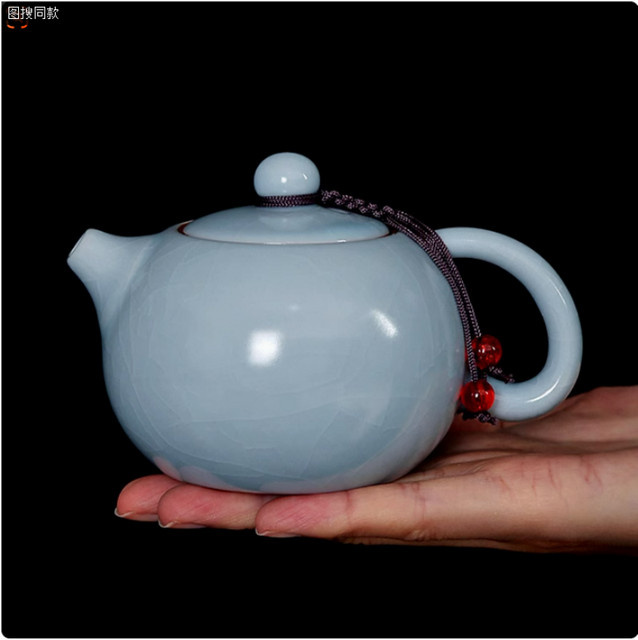 Handgemachtes chinesisches Kung Fu Tee-Set aus Keramik mit Teekanne und Teetasse im Eis-Riss-Stil in Blau - Bild 1