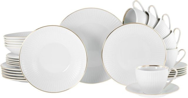 CreaTable Valencia gold Kombiservice aus Porzellan, 30-teilig, weiß/gold - Bild 1