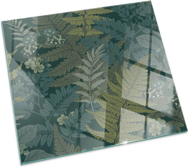 Tulup Glasplatte für Kamin mit Schmetterlings-Pflanzenmotiven in Grün, B/T: 50 x 50 cm - Bild 1