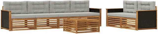 vidaXL Outdoor-Sofagarnitur aus Akazienholz mit 7 Teilen in Hellgrau und Natur, modernes Gartenmöbel-Set mit UV-beständigem Polyester und Sitzkissen - Bild 1