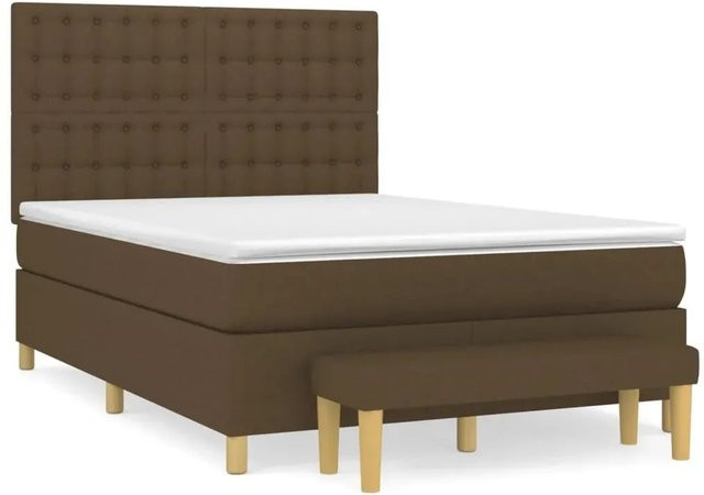 vidaXL Boxspringbett Hybrid mit Matratze und Kopfteil Dunkelbraun B/T/H: 140 x 200 x 128 cm - Bild 1