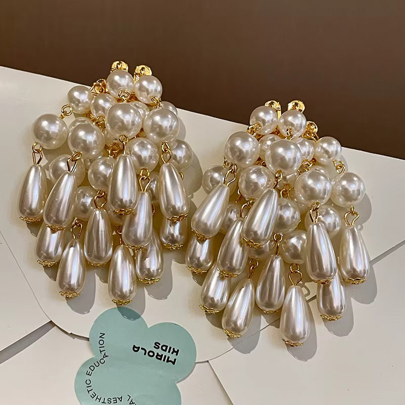 DINGABIYU Ohrringe im Hofstil, Perlenquastenanhänger, Gold, Vintage - Bild 3