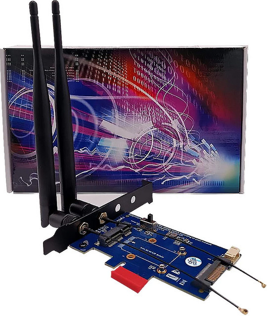 T.F.SKYWINDINTL PCI Express 1X zu Mini PCI-E Wireless Adapter Konverter Karte mit SIM Slot und 2 Antennen für 4G 3G LTE WWAN GSM Modem, Wifi und Bluetooth in Blau - Bild 1