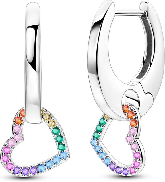 Parmuz Ohrringe 925 Sterling Silber, Regenbogen-Herz Tropfenohrringe, Damen - Bild 1