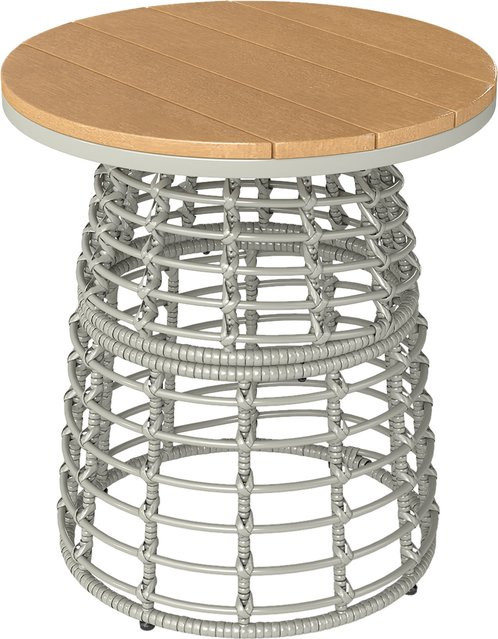 Outsunny Gartencouchtisch runder Outdoor-Beistelltisch in Rattanoptik mit Stahlbasis und Verbundplatte, Farbe: Grau/Beige, Durchmesser: 45 cm, Höhe: 50 cm - Bild 1