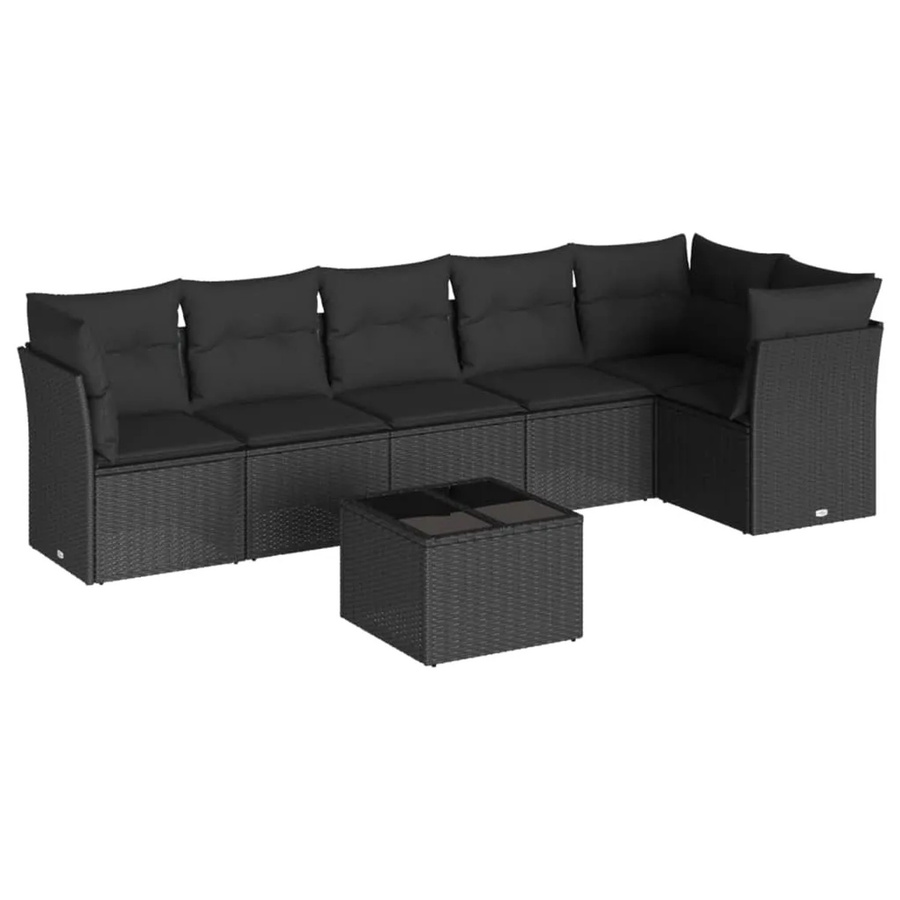 vidaXL 7-tlg Garten-Sofagarnitur Modell 40 aus Poly Rattan mit Kissen in Schwarz - Bild 2