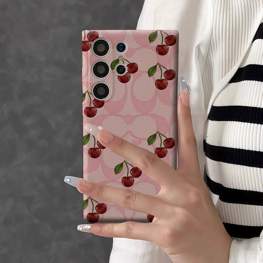 Aurbe Handyhülle für Samsung Galaxy S26 S25 S24 S23 Ultra Plus mit Rosa Mesh Kirsche Design und HD Hartplastik Doppelschicht-Folie Cover - Bild 5