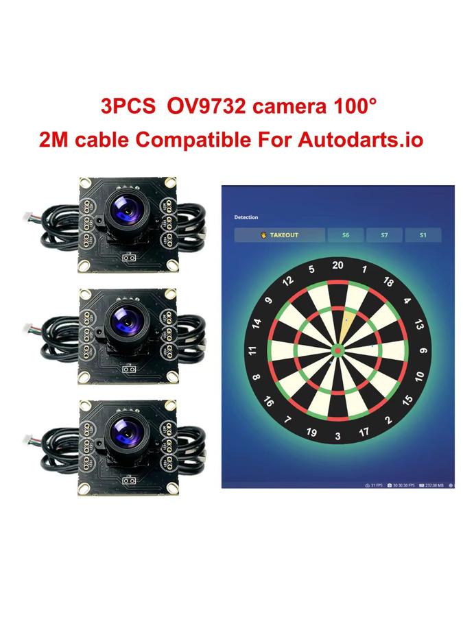 Hoskang OV9732 1MP 720P USB-Kameramodul mit 100 Grad Weitwinkel und 2M/3M Kabel in Schwarz für das Autodarts.io Scoring-System - Bild 1