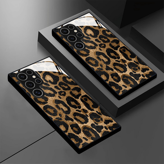 Glas-Handyhülle mit braunem Leopardenmuster für Samsung Galaxy S26 S25 S24 S23 Ultra S22 A16 A32 5G A36 A55 A52 - Bild 1