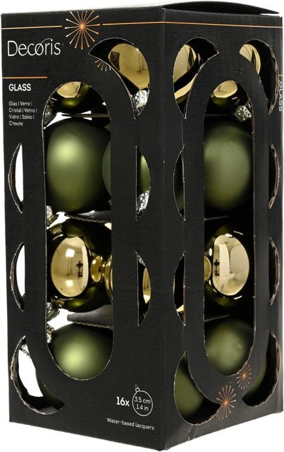 Decoris Weihnachtskugeln aus Glas in Grün, 16-teiliges Set, Durchmesser: 3,5 cm - Bild 1