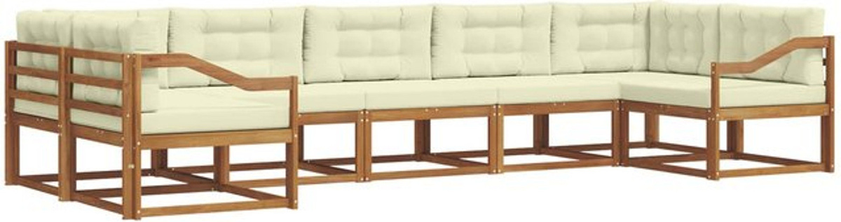 Modernes 7-teiliges Outdoor-Sofagarnitur Loungemöbel Set von vidaXL aus Akazie mit Kissen in Natur und Beige - Bild 1