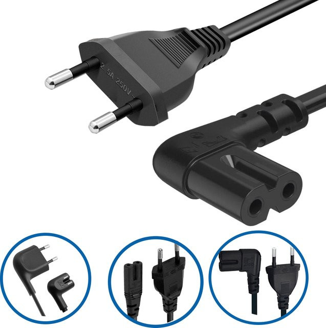 Samsung EU-Stromkabel mit Euro-2-Pol-Stecker auf IEC 320-C7 Anschluss in Schwarz mit Kupferleiter - Bild 1