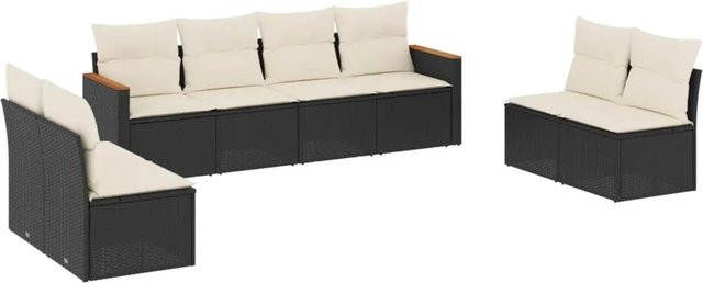 vidaXL 8-tlg Garten-Sofagarnitur aus Polyrattan in Schwarz mit Sitzkissen und Stauraum - Bild 1