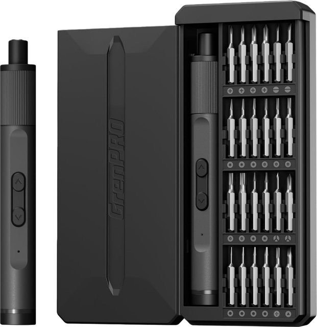 CREATIONSPACE 24-in-1 Mini-Elektroschrauber-Set mit 3,7 V Akku, wiederaufladbar via USB-C, Schwarz - Bild 1