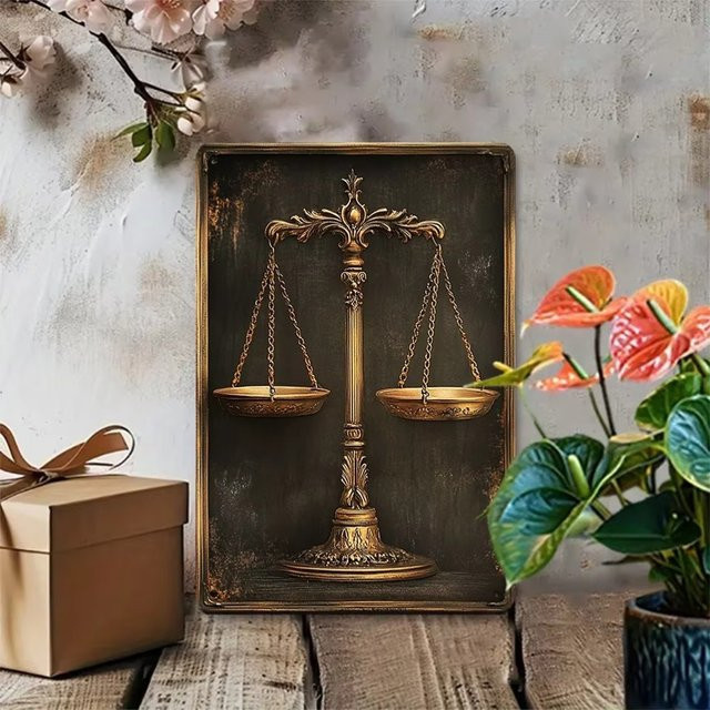 HELLOYOUNG Wandkunst Vintage Scales of Justice im Hochformat, Rechteckig, B/H: 14,0 x 20,0 cm - Bild 1