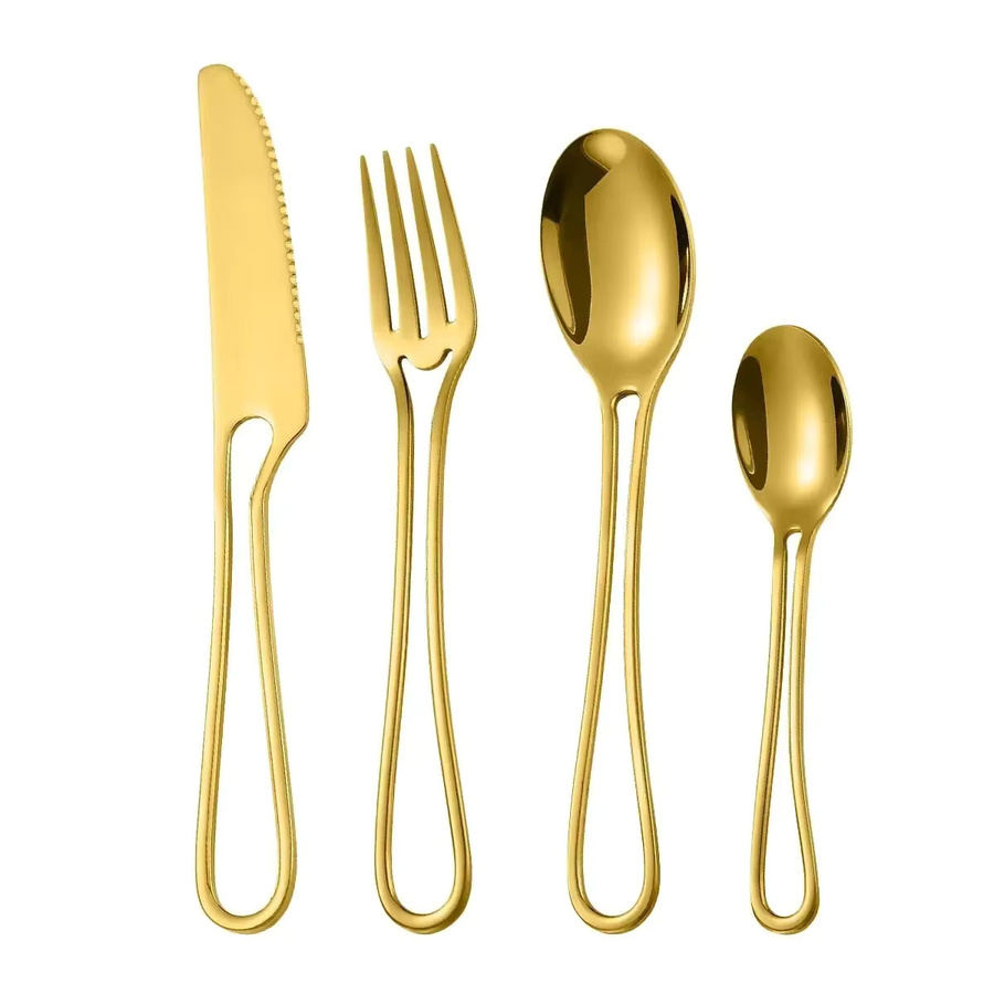 4-teiliges Besteckset aus Edelstahl von JANKNG mit ausgehöhltem Griff in Silber oder Gold, bestehend aus Messer, Gabel und Löffel - Bild 2